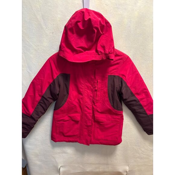 Land Ends Girls Pink & Brown Hooded Winter Jacket Size M 10-12 - Picture 1 of 11
